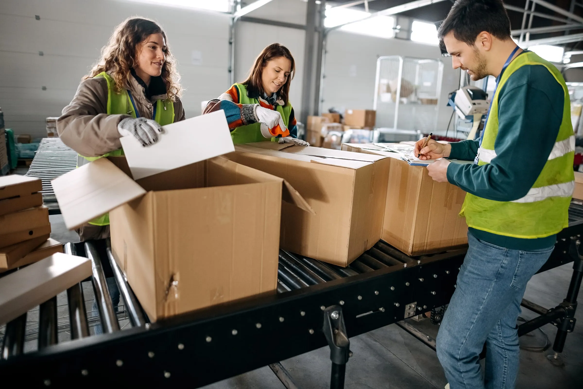 A packing team checking an order against the list